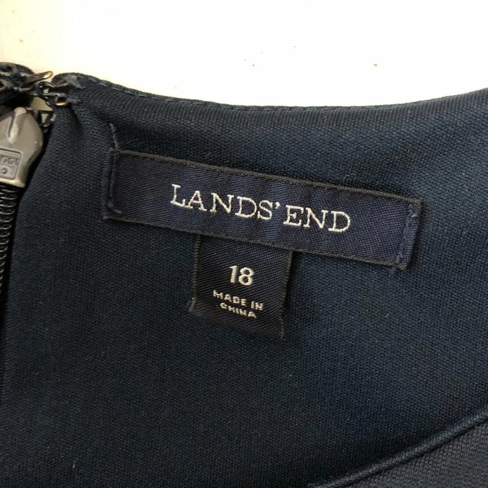 Lands End Sheath Dress Pockets Sleeveless Knit Stretch Navy Blue Size 18 - Image 3