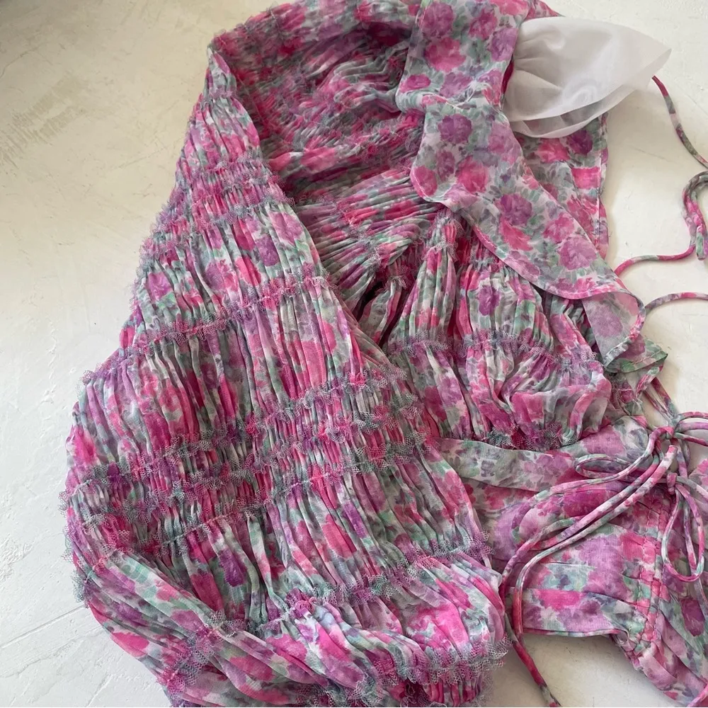 For Love and Lemons Saylor Blouse in Pink Balloon Pleats Sleeves Size XS - Image 10