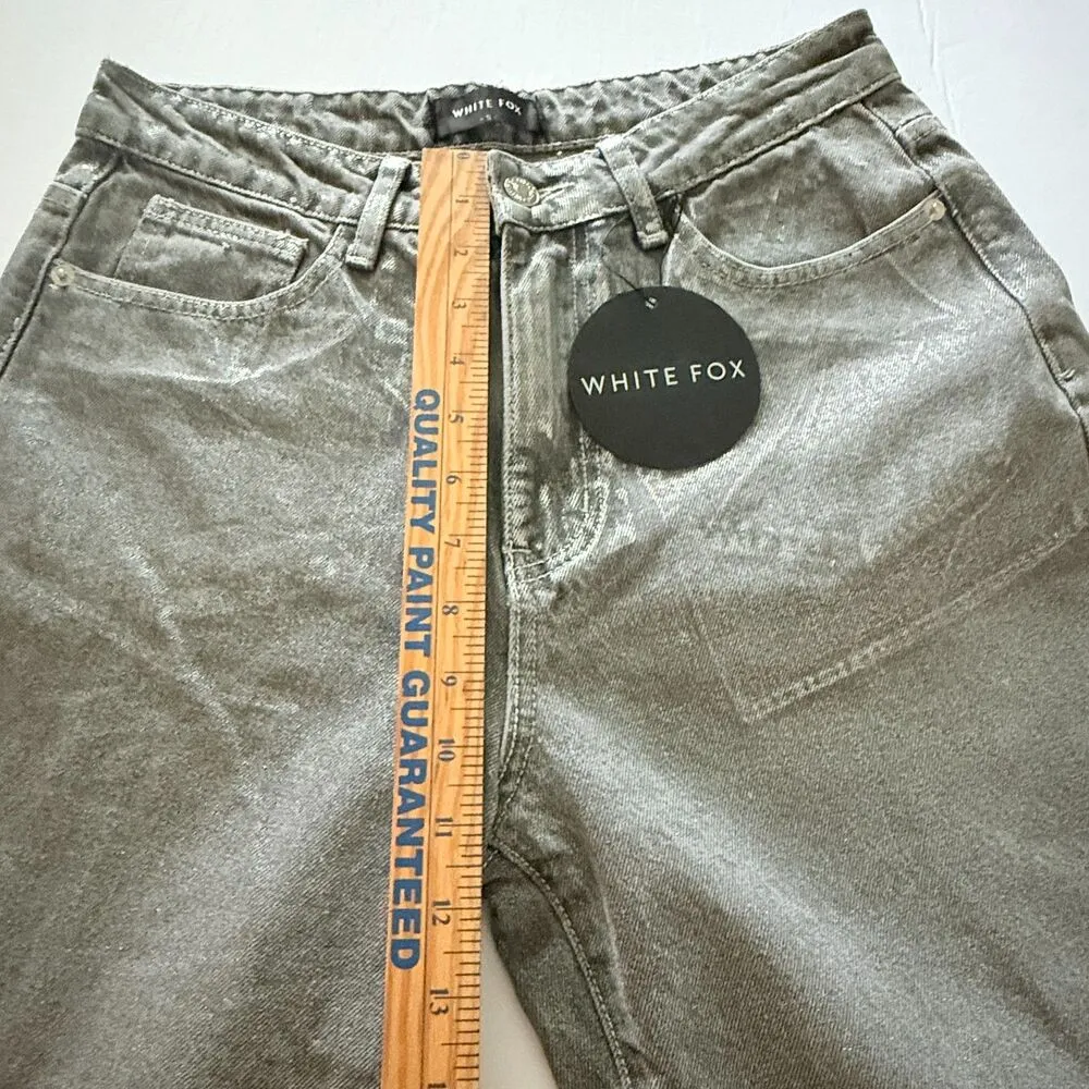 White Fox Feels Like Forever Metallic High Rise Straight Leg Statement Denim S - Image 8