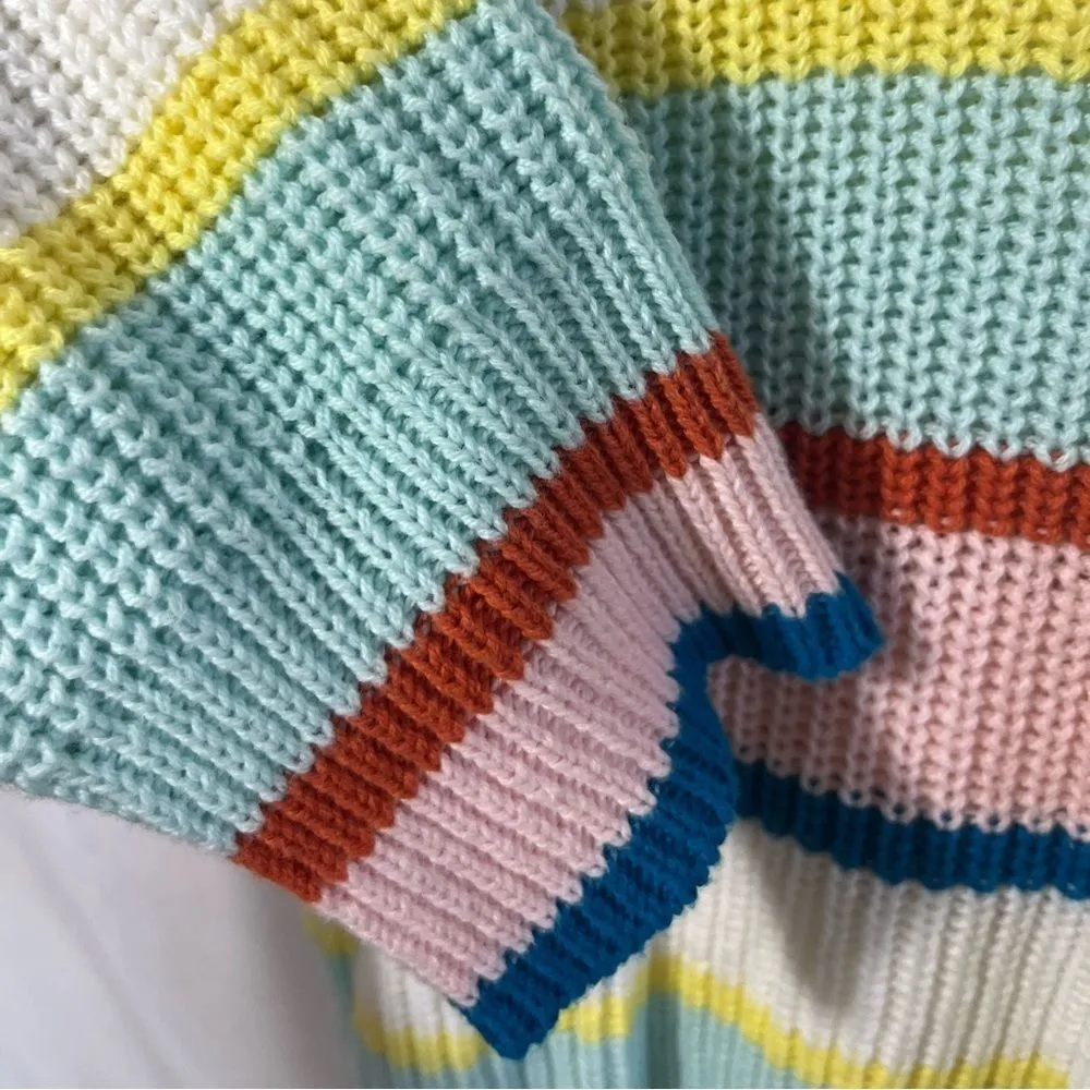 Le lis multi mint stripe sweater SIZE M CHUNKY COZY COLORFUL - Image 5
