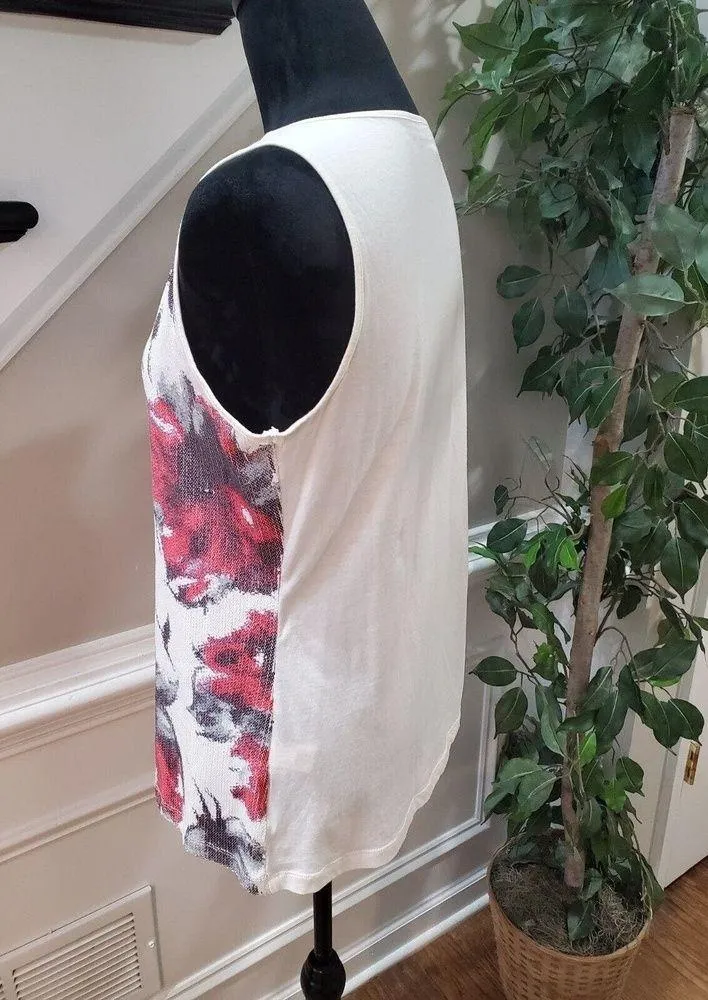 Dana Buchman White & Red Floral Sequin Round Neck Sleeveless Top Blouse Size M - Image 5