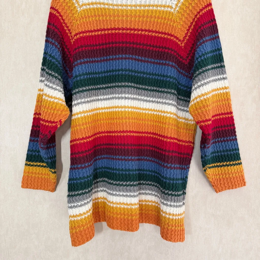 Styles To Go Ramie Cotton Turtleneck Knit Sweater Stripes Retro Multi Rainbow L Orange Size L - Image 7