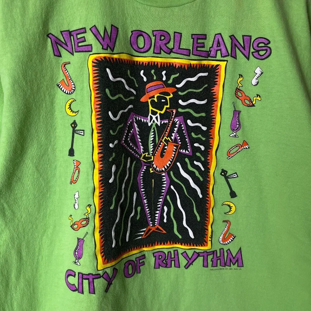 New Orleans T Shirt Vintage 90s Extra Large XL Green Graphic Tee - Image 5