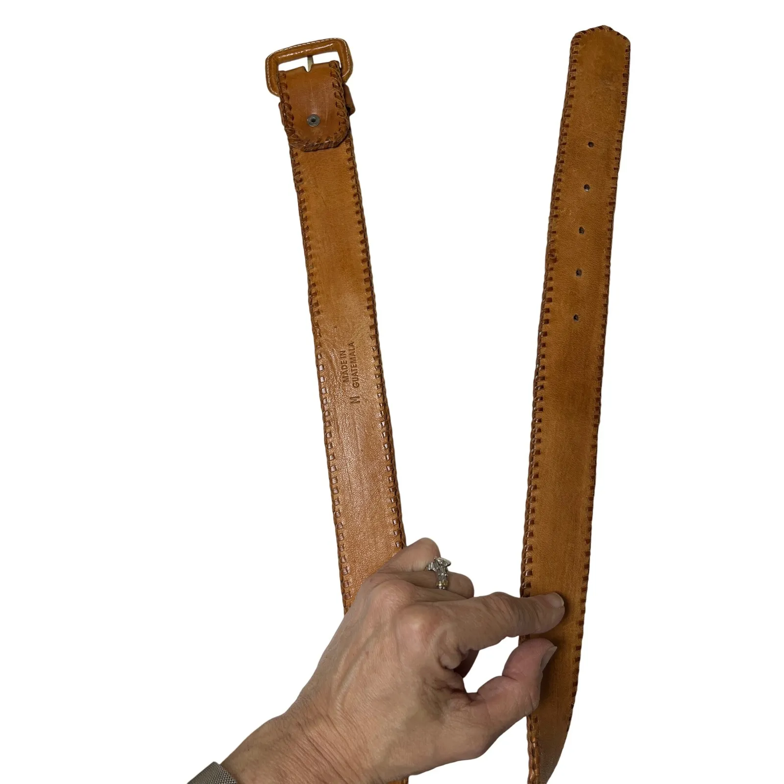 Woven‎ Leather Belt Guatemalan Colorful Striped Boho Western XS 35" Brown - Image 7