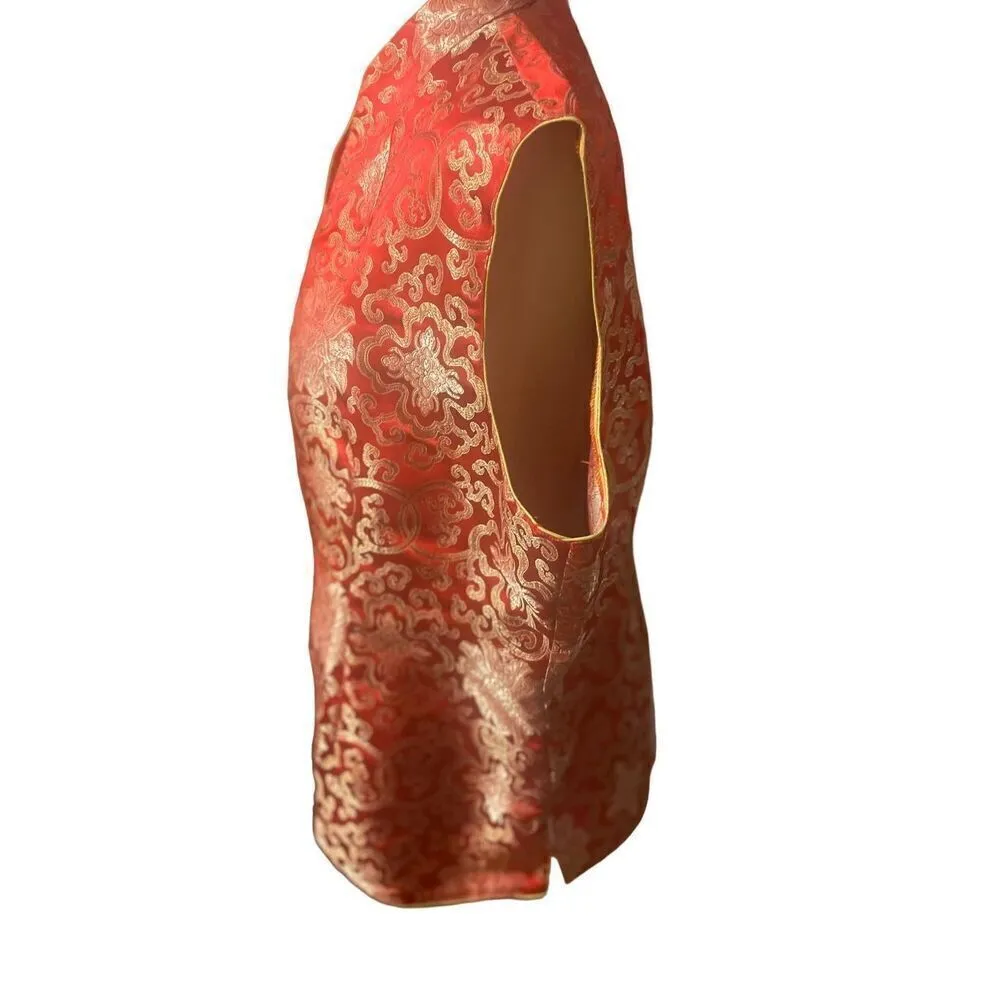 Asian Red and Gold Vintage 100% Silk Sleeveless Vest Size XXL - Image 8
