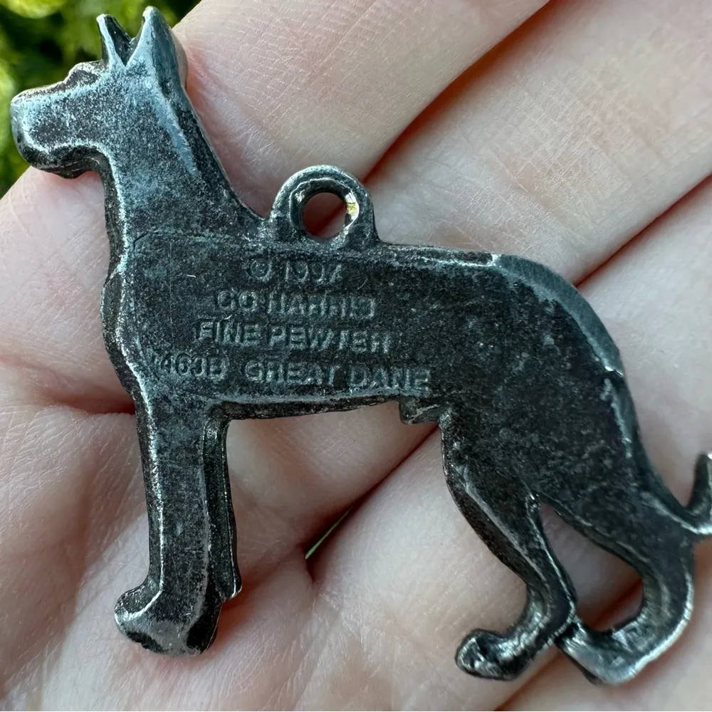 Vintage 1997 Great Dane Dog GG Harris Fine Pewter Necklace Pendant Silver - Image 3