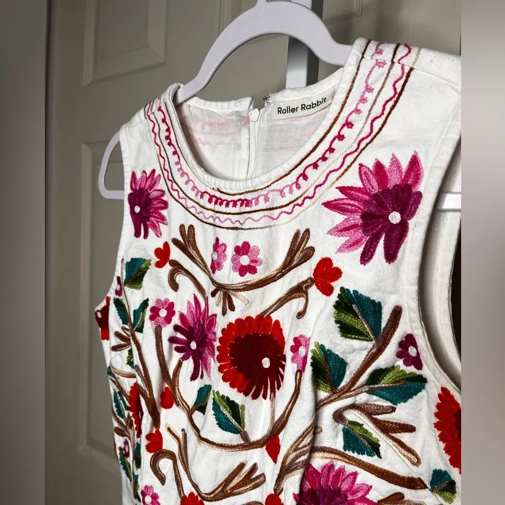 Roller Rabbit White Kuzu Embroidery KIKI Dress Size xs Embroidery Romantic - Image 8