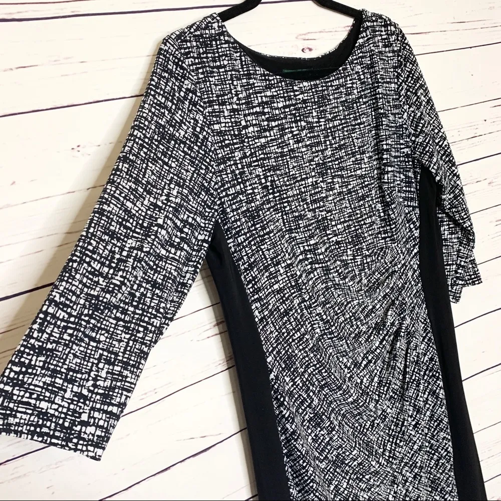 Lauren Ralph Lauren Black Printed Jersey 3/4 Sleeve Sheath Dress Size 16 - Image 6