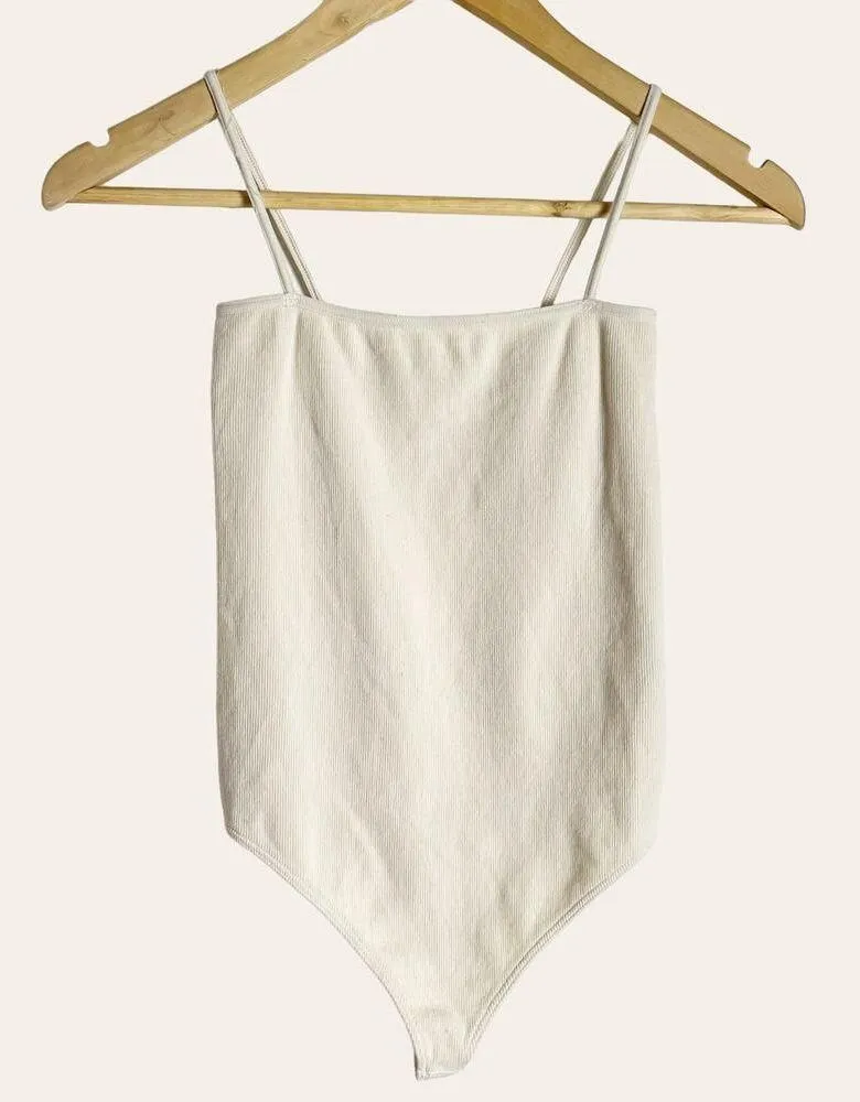 Good American Skinny Strap Nude Bone Ribbed Seamless Square Neck Bodysuit Size S - Image 3