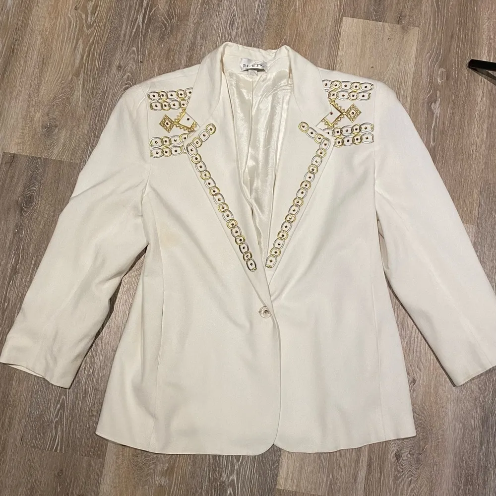 Vintage Embroidered Embellished Off White Oversized Blazer Size Large - Image 15
