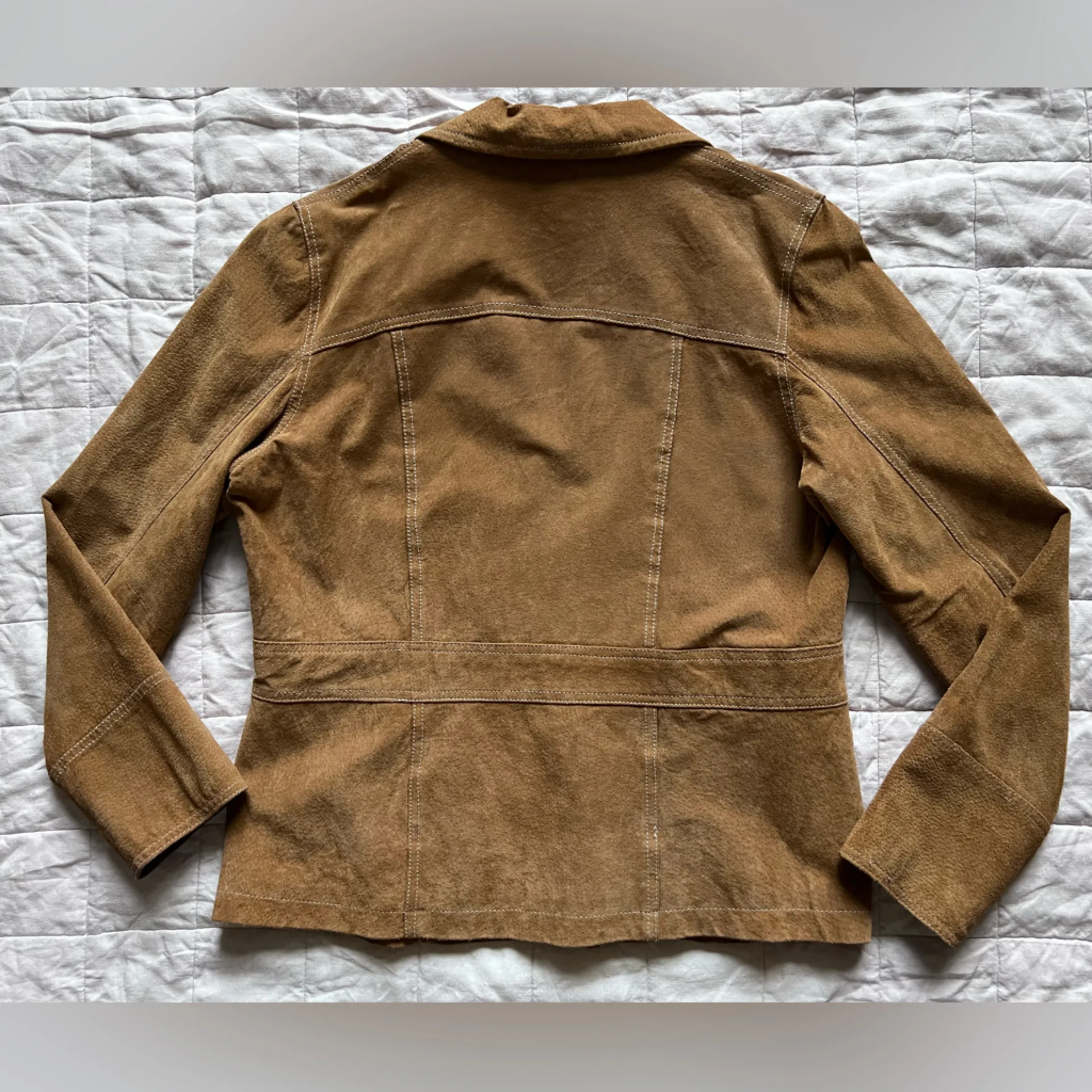 Wilsons Leather Womens Cognac Suede Collared Zip Up Jacket 90s y2k Western -XL - Image 3