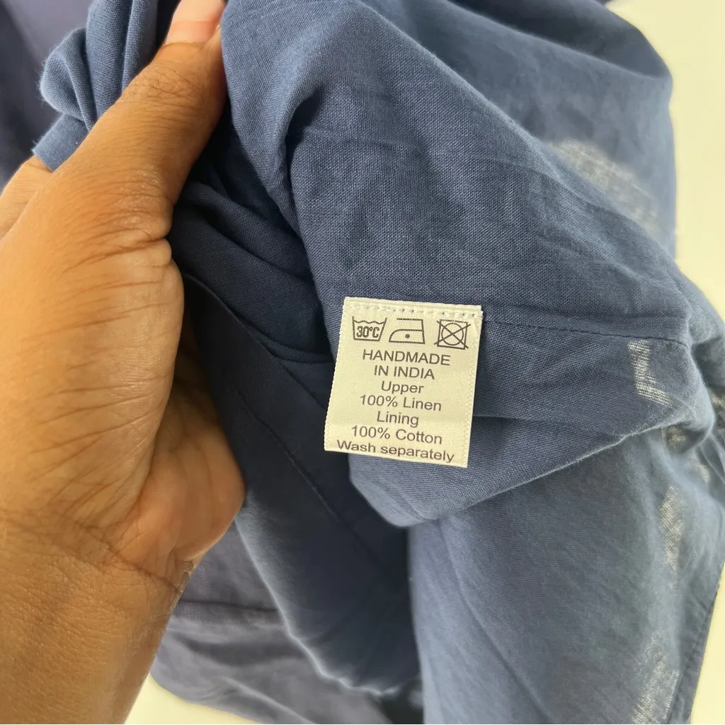 EllemenTree Navy Blue 100% Linen 3/4 Sleeve Knee Length Shift Dress Pockets S - Image 8