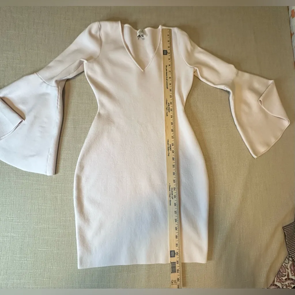 MILLY Dress Blush Pink Knit Sweater Bell Sleeve V Neck Small - Image 5