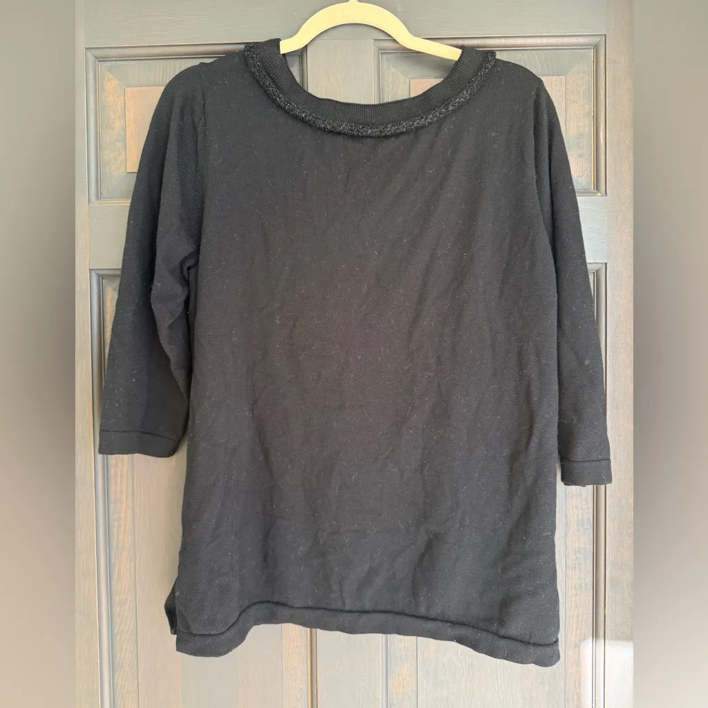 St. John Women's Black 100% Wool Sweater Size XL 3/4 Sleeves Winter Elegant Crew - Image 2