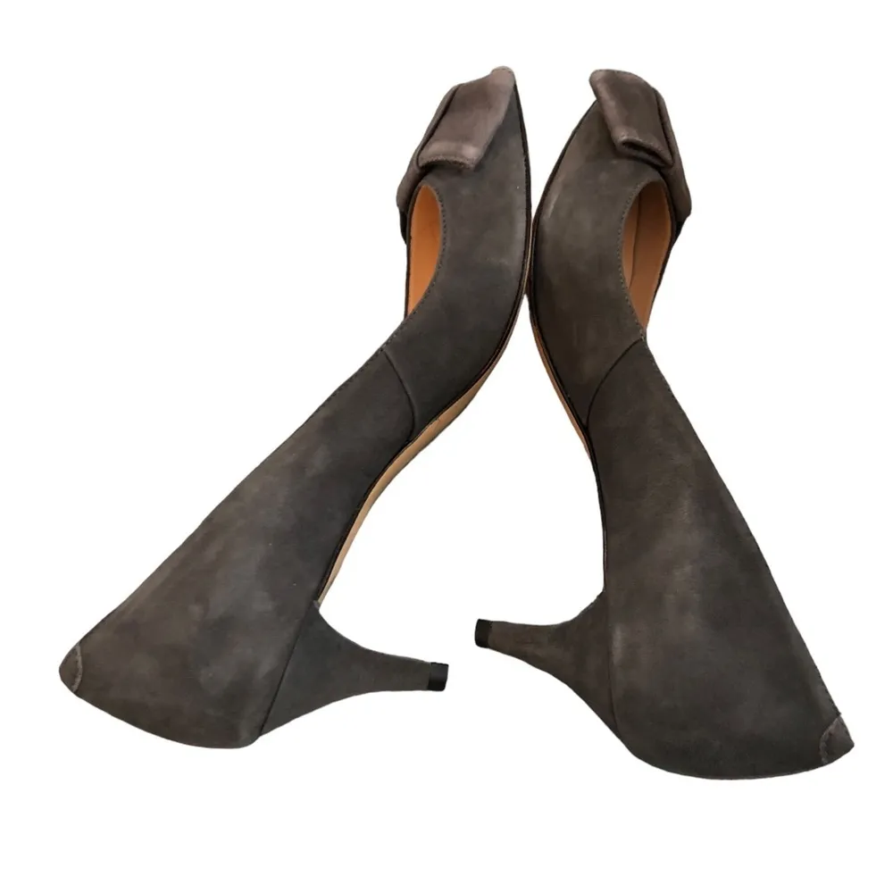 Suede Leather Pumps Sz. 7.5B Bow Toe Gray Pointy Toe Low Kitten Heel - Image 5