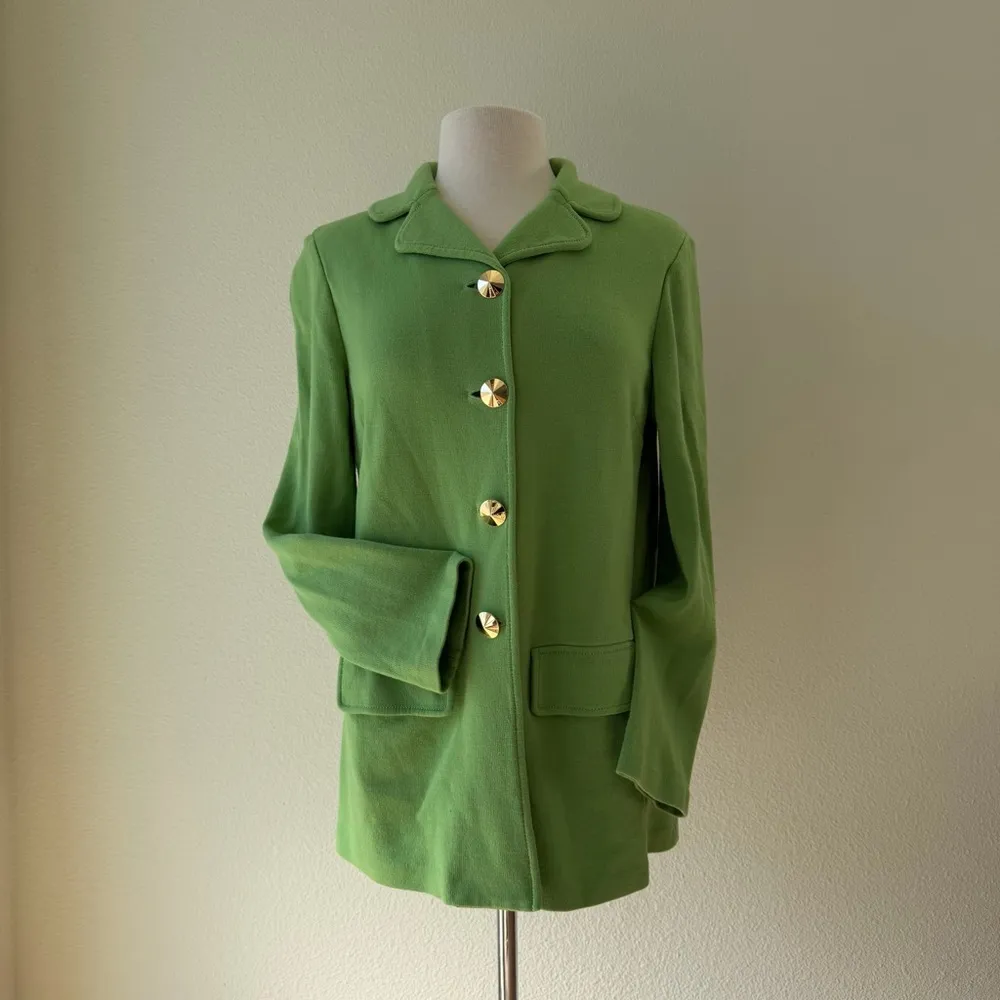 ST JOHN Vintage Green 4 Gold Buttons Wool Blend Blazer Jacket Size 10 - Image 3