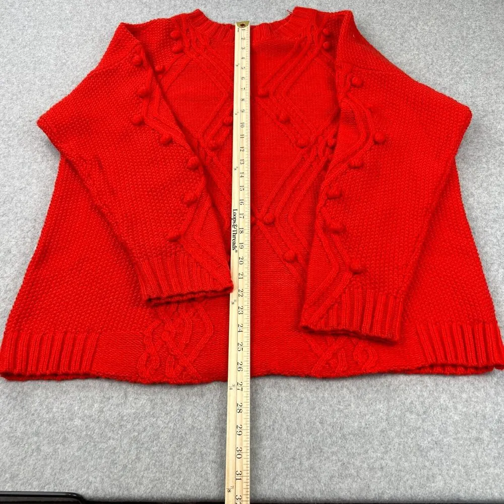 Ava & Viv Cable Knit Pom Pom Sweater In Red Women's Size 2X - Image 5