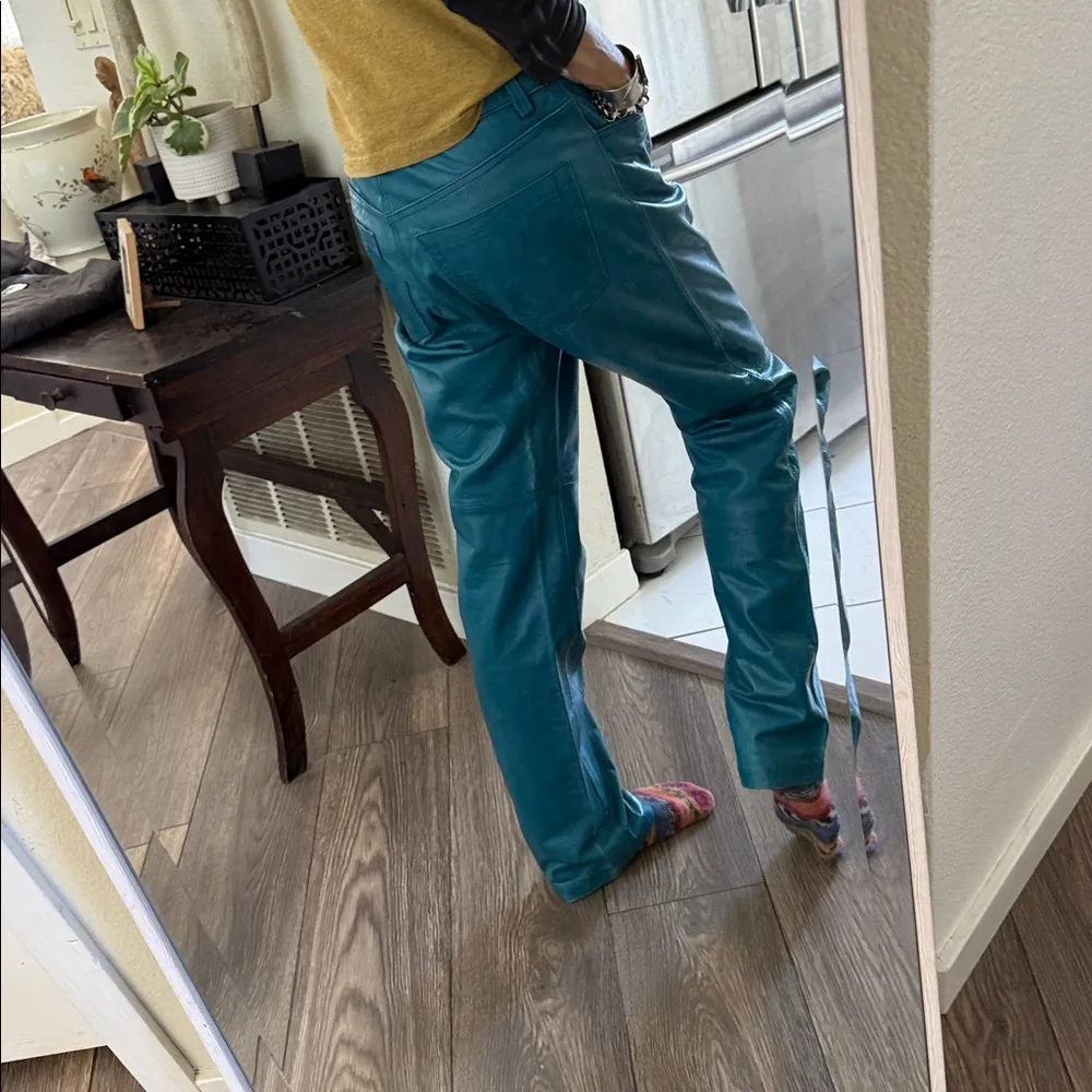 None Teal Leather Pants size 6 - Image 3