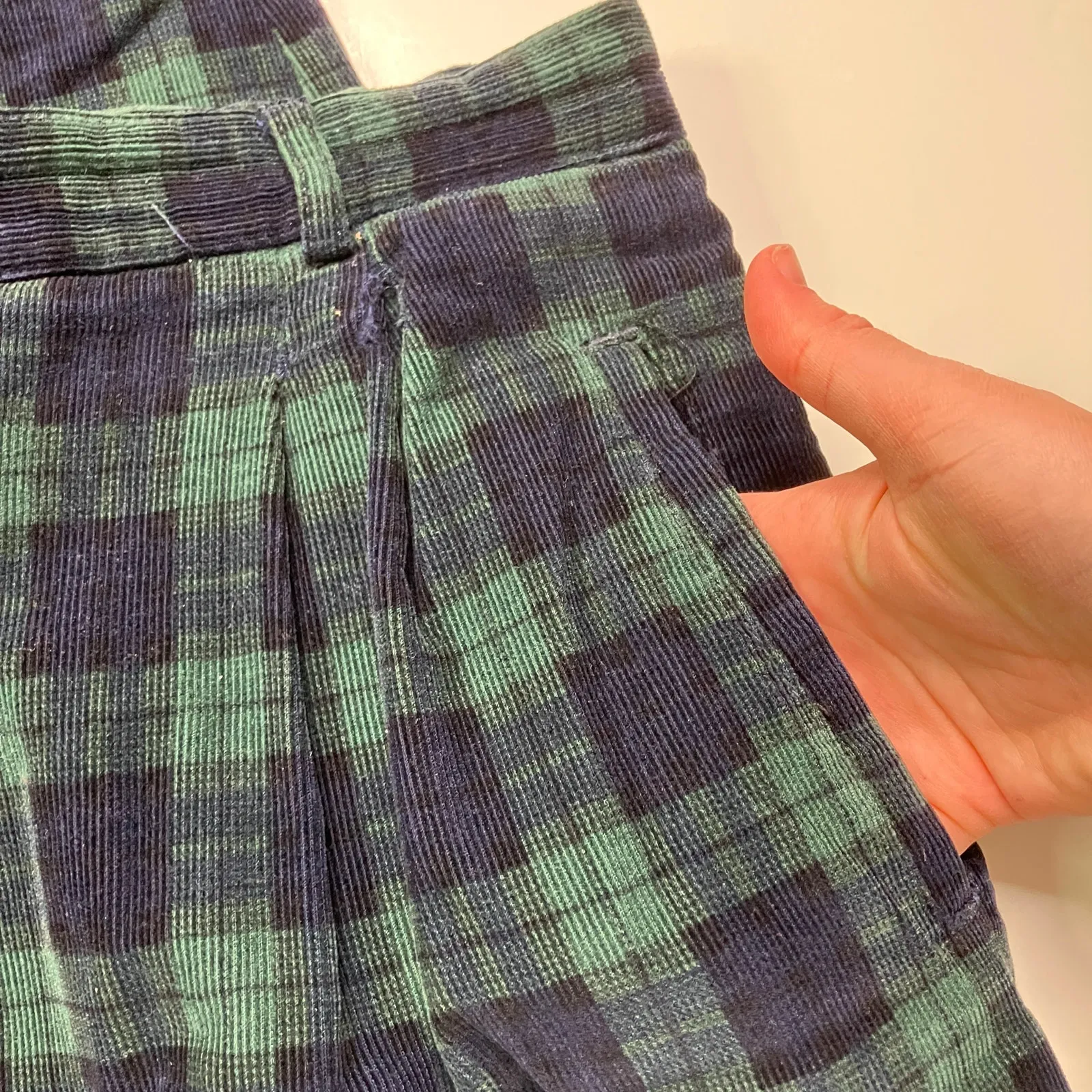 Talbots Vintage Plaid Corduroy High Rise Pants Navy Green 100% Cotton Womens 12 - Image 3