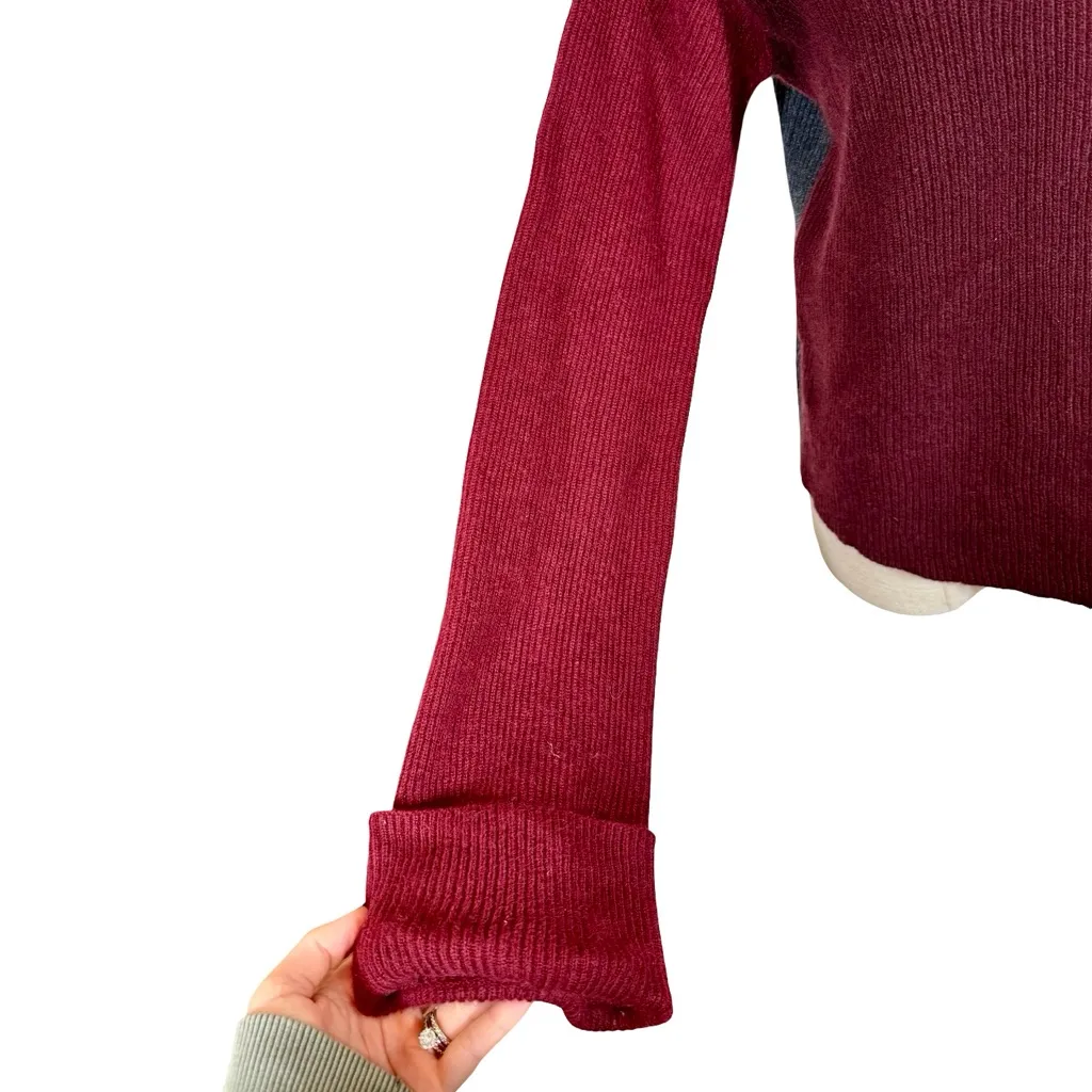 Vince Colorblock Cashmere Pullover Sweater in Black Cherry/ Merlot 100% Cashmere - Image 5