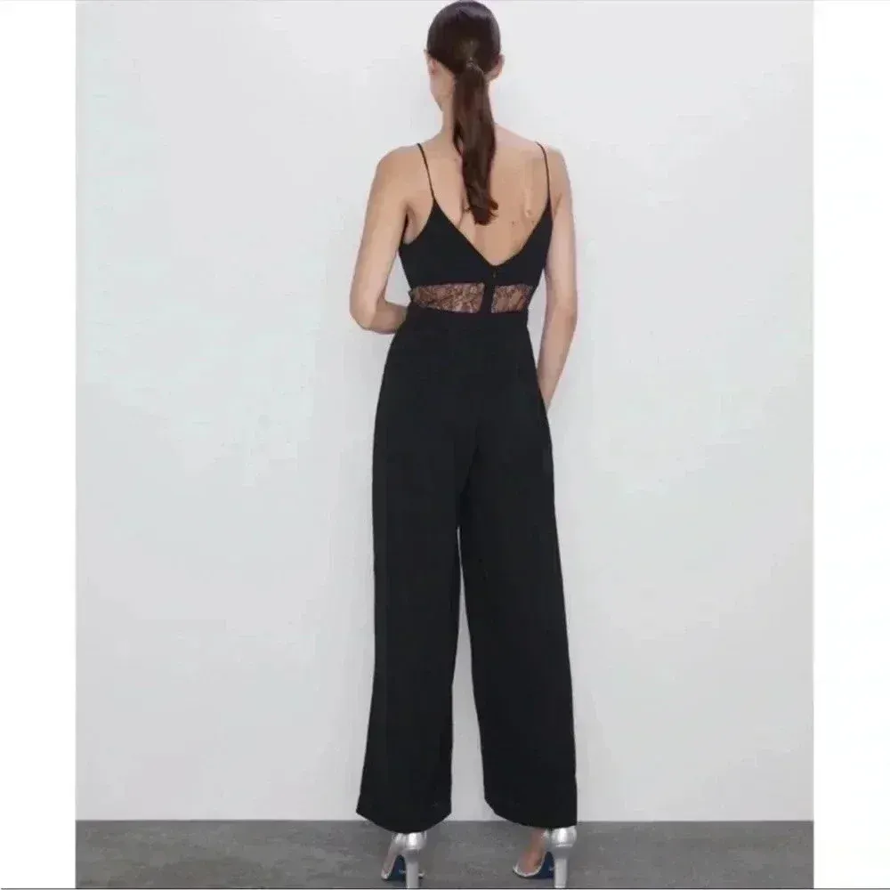 Zara Black Contrast Lace Insert Jumpsuit Women’s Size XS Bloggers Favorite - Image 10