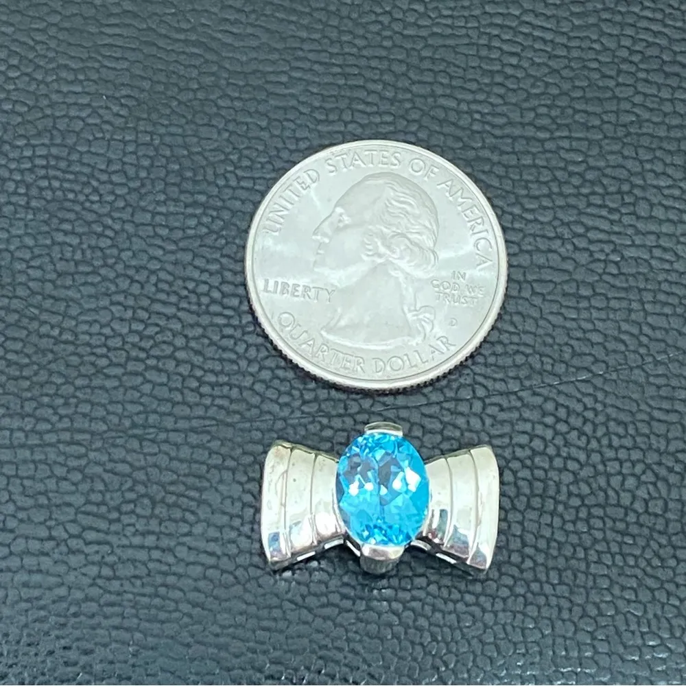 Vintage Sterling Silver 925 Signed Blue Topaz Bow Ribbon Slider Pendant 6.0g - Image 5