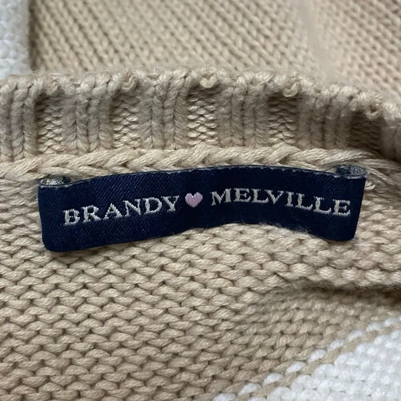 Brandy Melville Beige White Striped Colorblock Long Sleeve Sweater Top Size S - Image 3