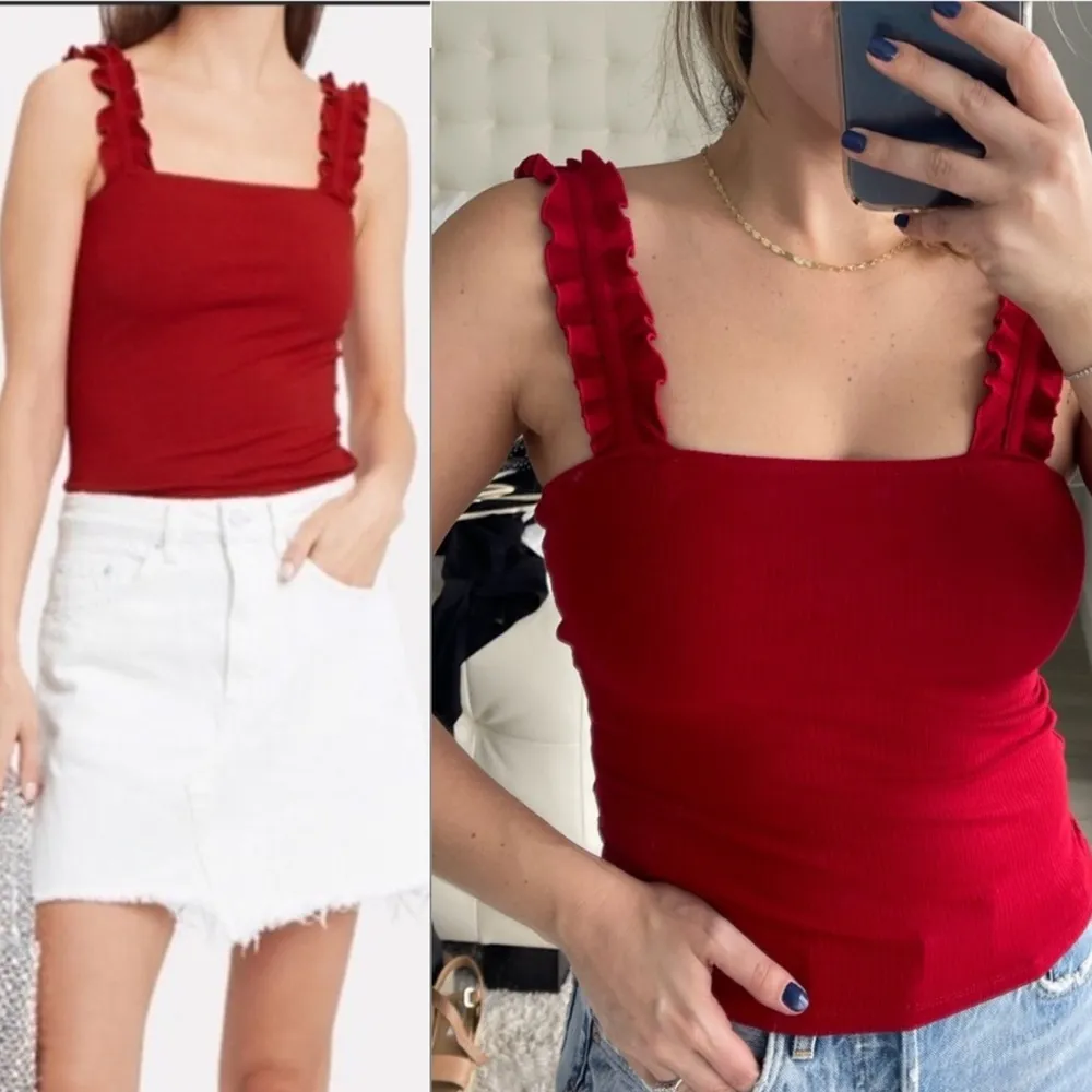 Intermix Ivy Ruffle Tank Red Y2K Boho Style - Image 2