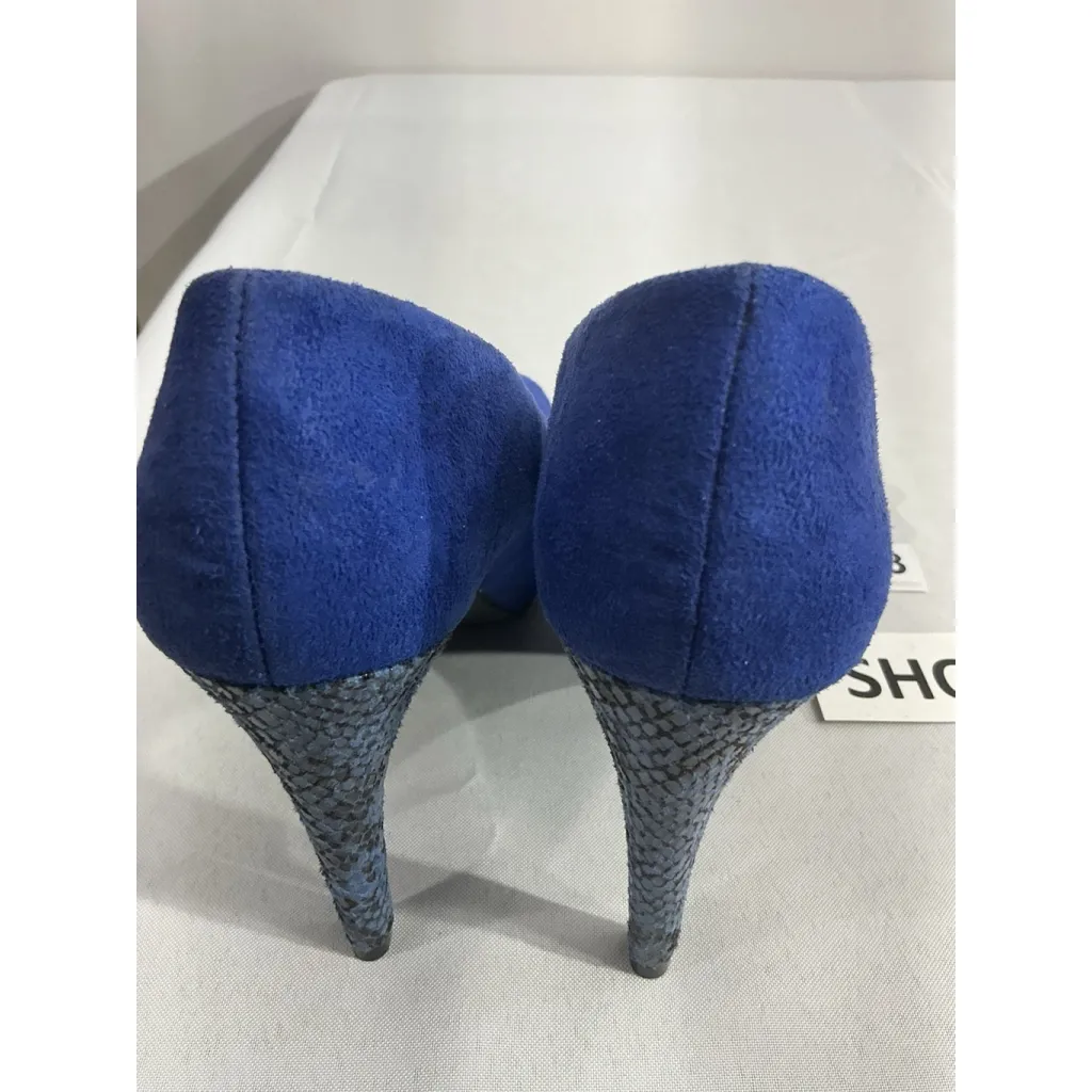 Womans Limelight Trixie Stiletto Pumps 6 Blue Snake Print Peep Toe - Image 5