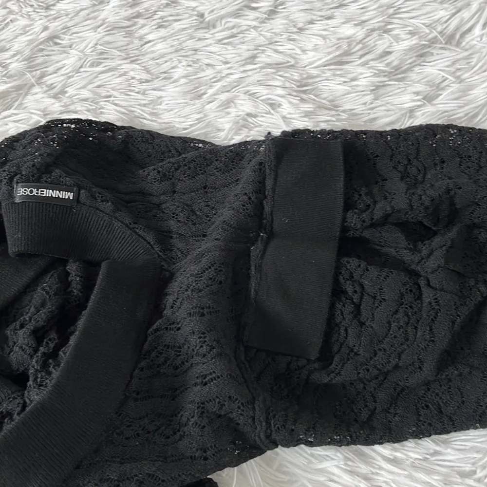 Minnie rose Women’s Puff-sleeve Open-weave button down Cardigan in Black S/M - Image 11