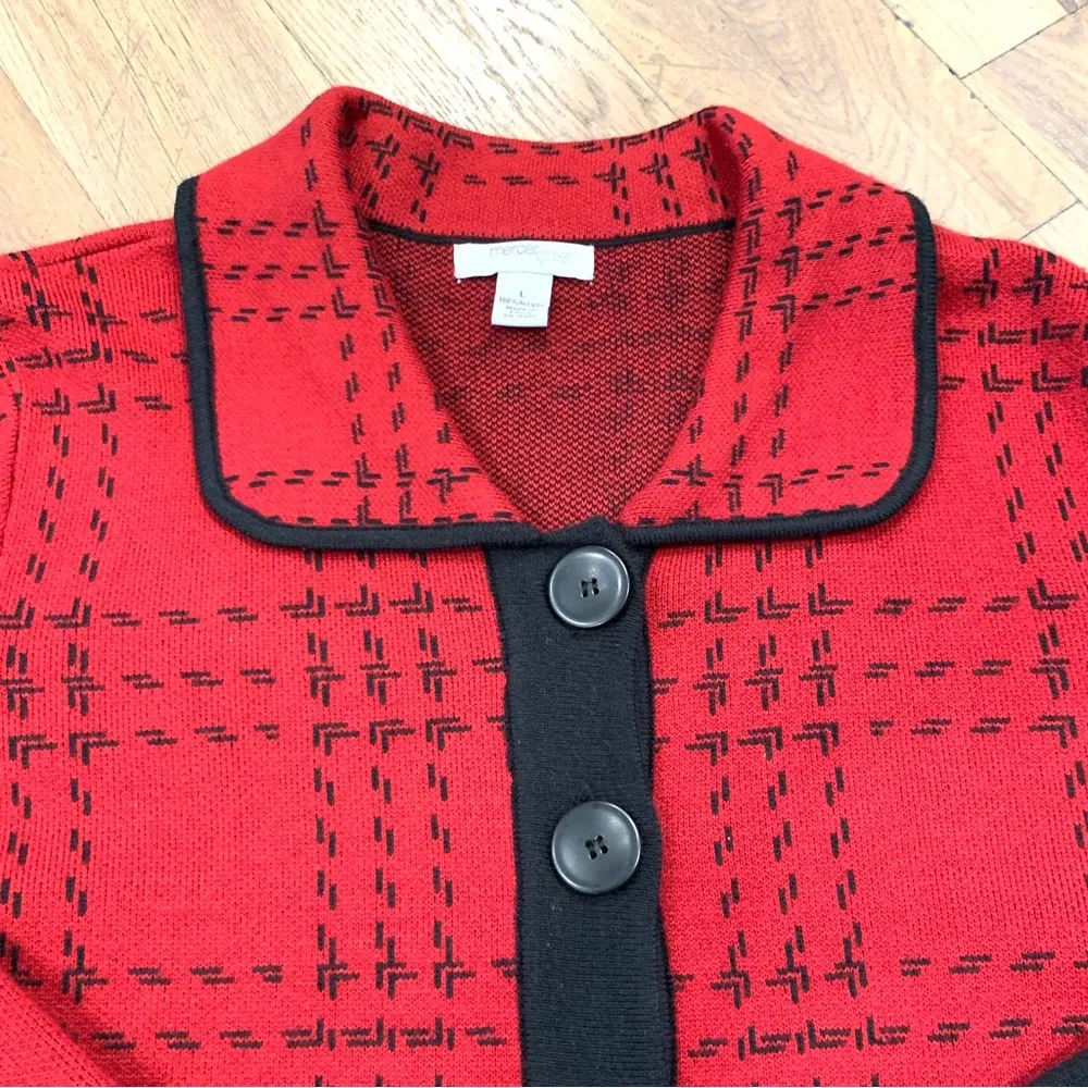 Mercer Street Studio Red Black Button Cardigan Sweater Size Large - Image 4
