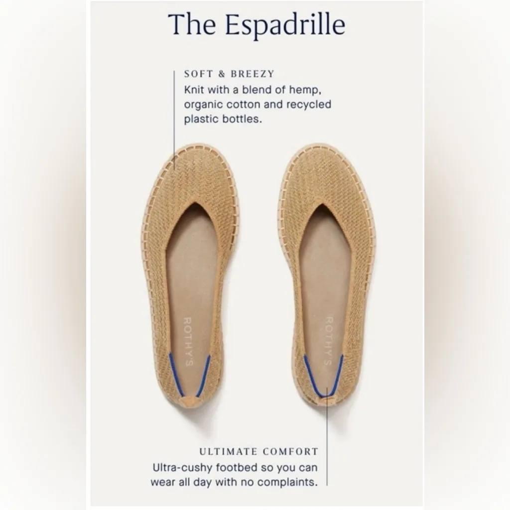 Rothy's The Espadrille in Gold Stripe Loafer Flats Size W8.5 *no ties* NWOT Tan - Image 2