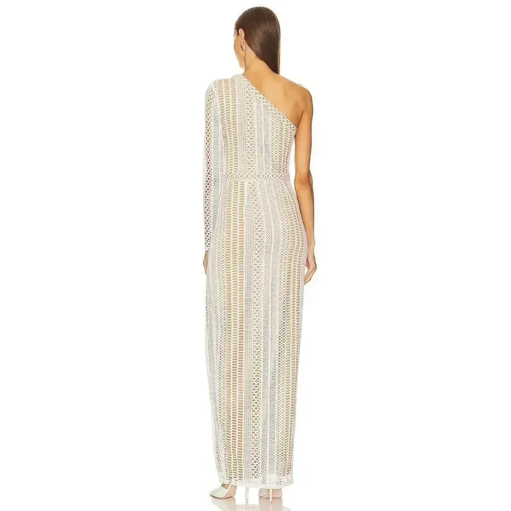 NEW-NWT Michael Costello x REVOLVE Berthe Ivory One Shoulder Lace Maxi Dress XS - Image 3