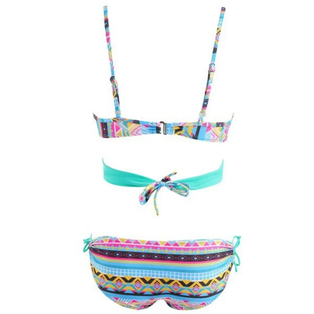 Women's Lake Blue Geometric Crossover Top/Cheeky Bottom 2 Piece Bikini Set sz L Size L - Image 5