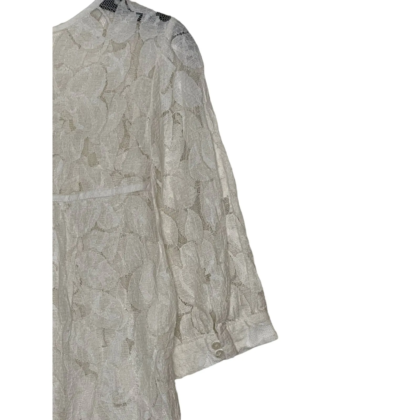 Gap‎ Women's Top Floral Lace Sheer Cuffed Sleeve Boxy Fit Crew Neck White Medium - Image 6