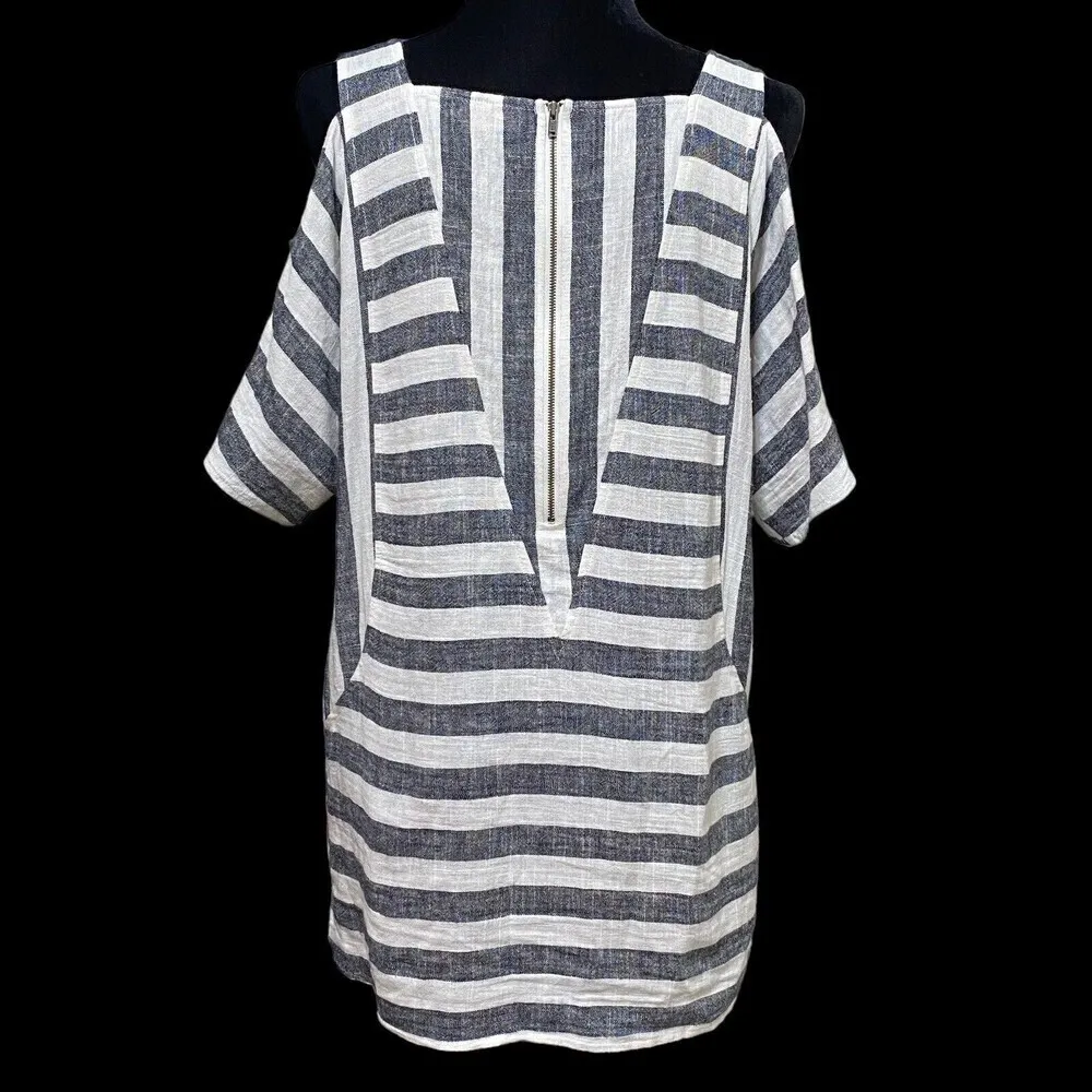 Soft Surroundings Linen Blend Tunic XS Stripe Cold Shoulder Nautical Beachy - Image 9