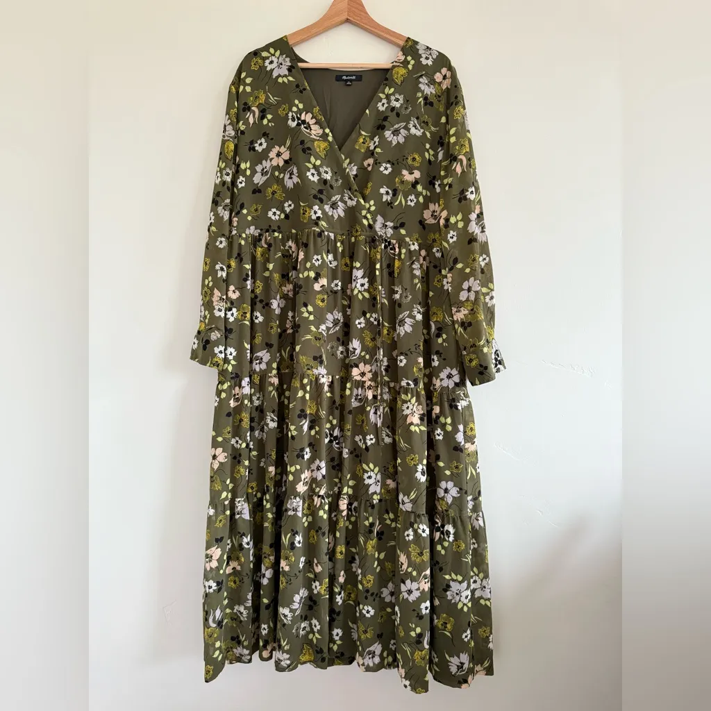 Madewell Floral Long Sleeve maxi Dress Olive women size XL - Image 3