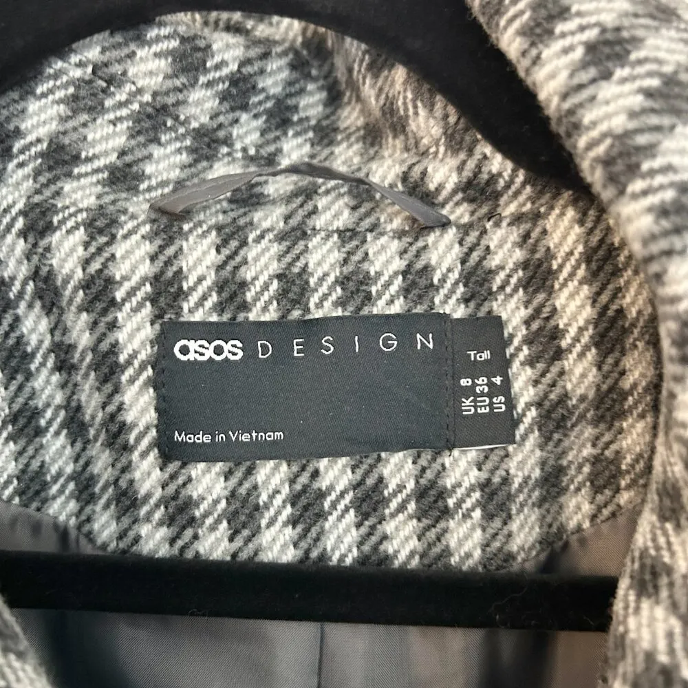 ASOS Smart Heritage Check Houndstooth Oversized Trench Peacoat Gray Size 4 - Image 9