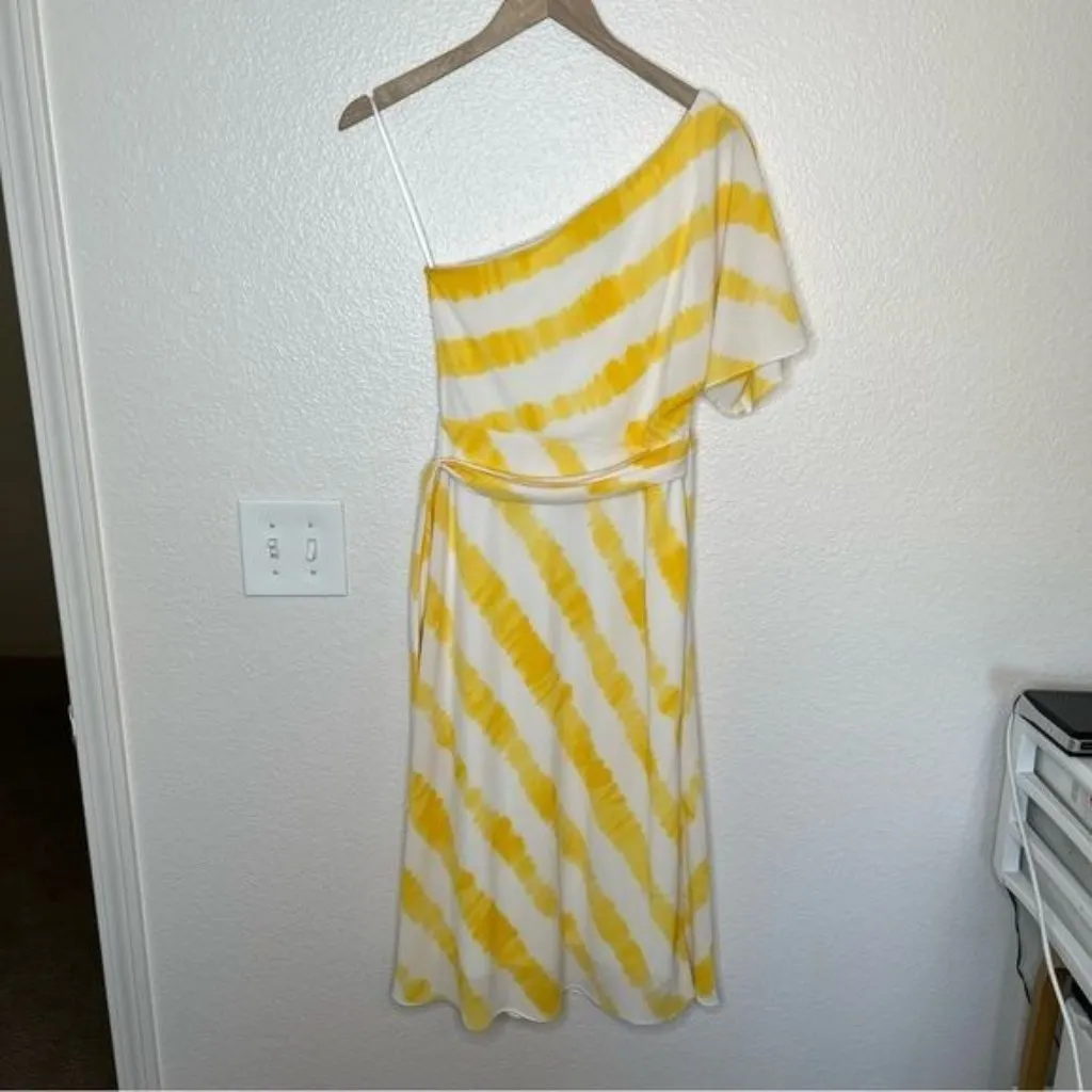 Lauren Ralph Lauren yellow & white striped one shoulder faux wrap sundress 4 - Image 9