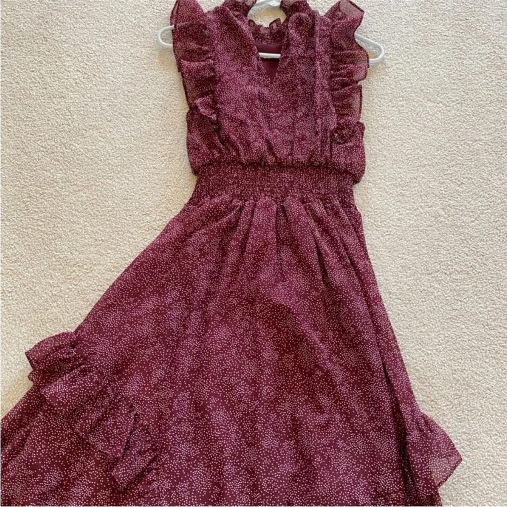 Avec Les Filles Red/Maroon Ruffle Dot Maxi Dress Sz 10 - Image 3