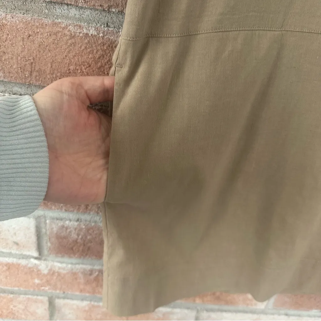 Theory Helda Linen Blend Short Dress Women’s 8 Khaki Tan 3/4 Sleeves Utility - Image 5