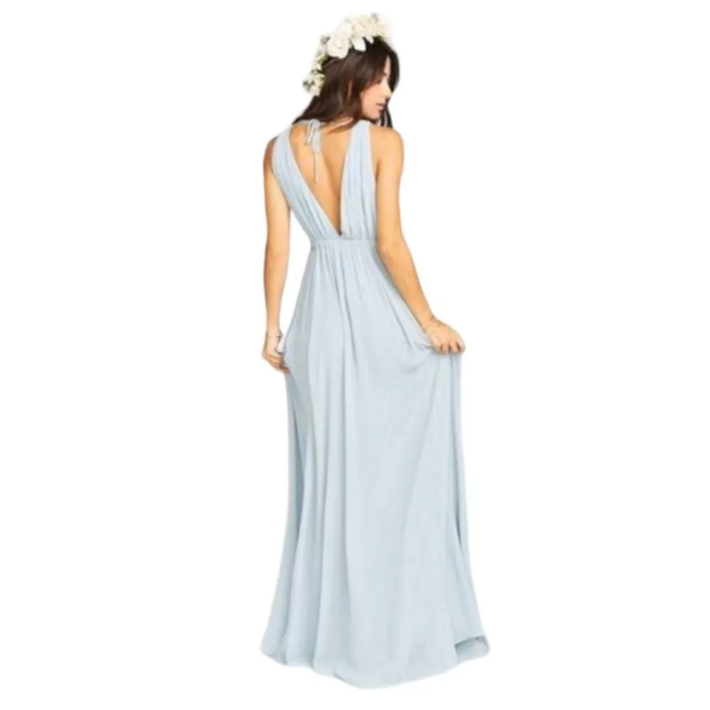 Ava Plunging V-Neckline Chiffon Maxi Dress in Steel Blue - Image 5