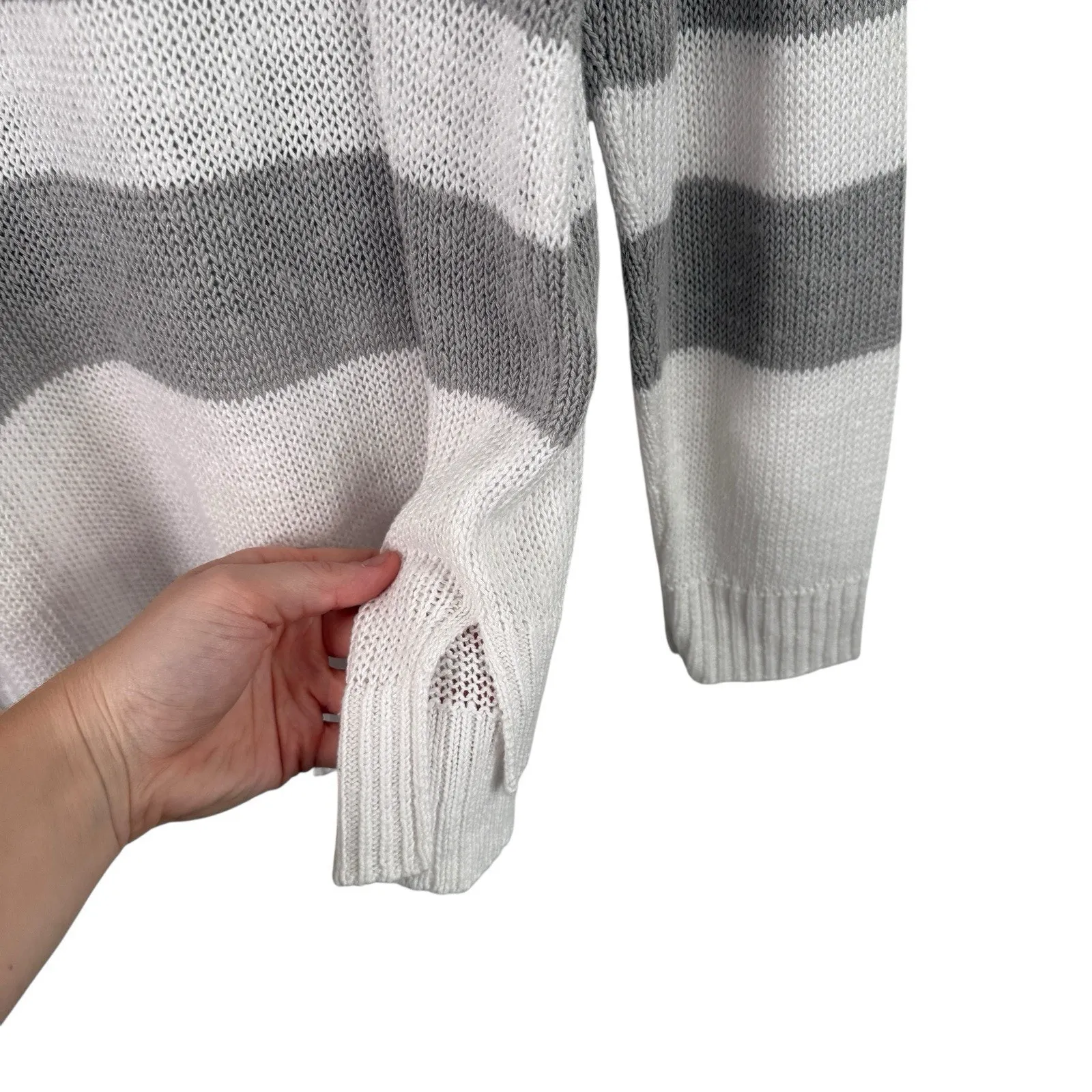 Eileen Fisher Organic Cotton Linen Grey White Striped Sweater Womens XL - Image 5