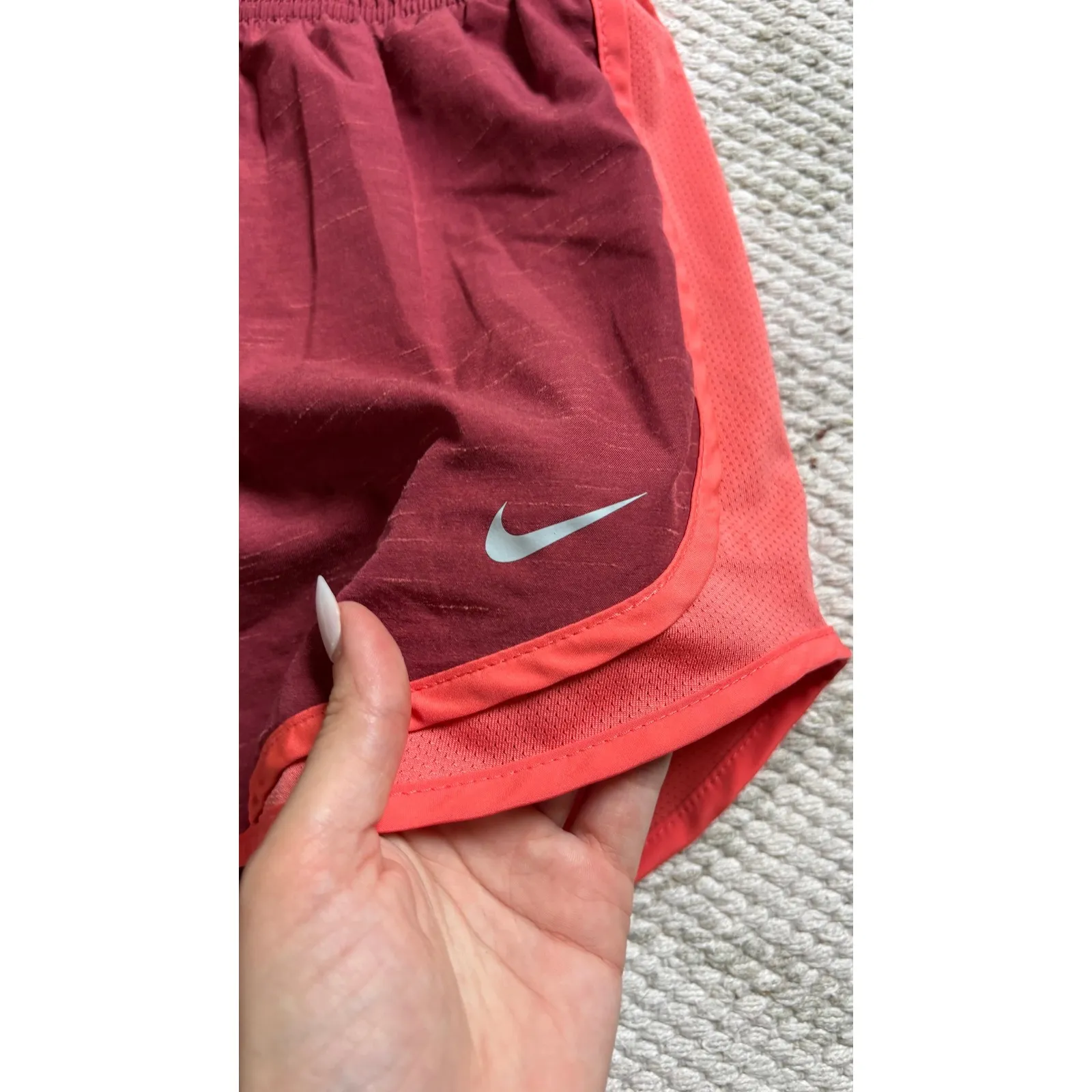 Nike Dri-FIT Running Shorts Athletic Gym Fitness Burgundy Orange Women's - Image 2