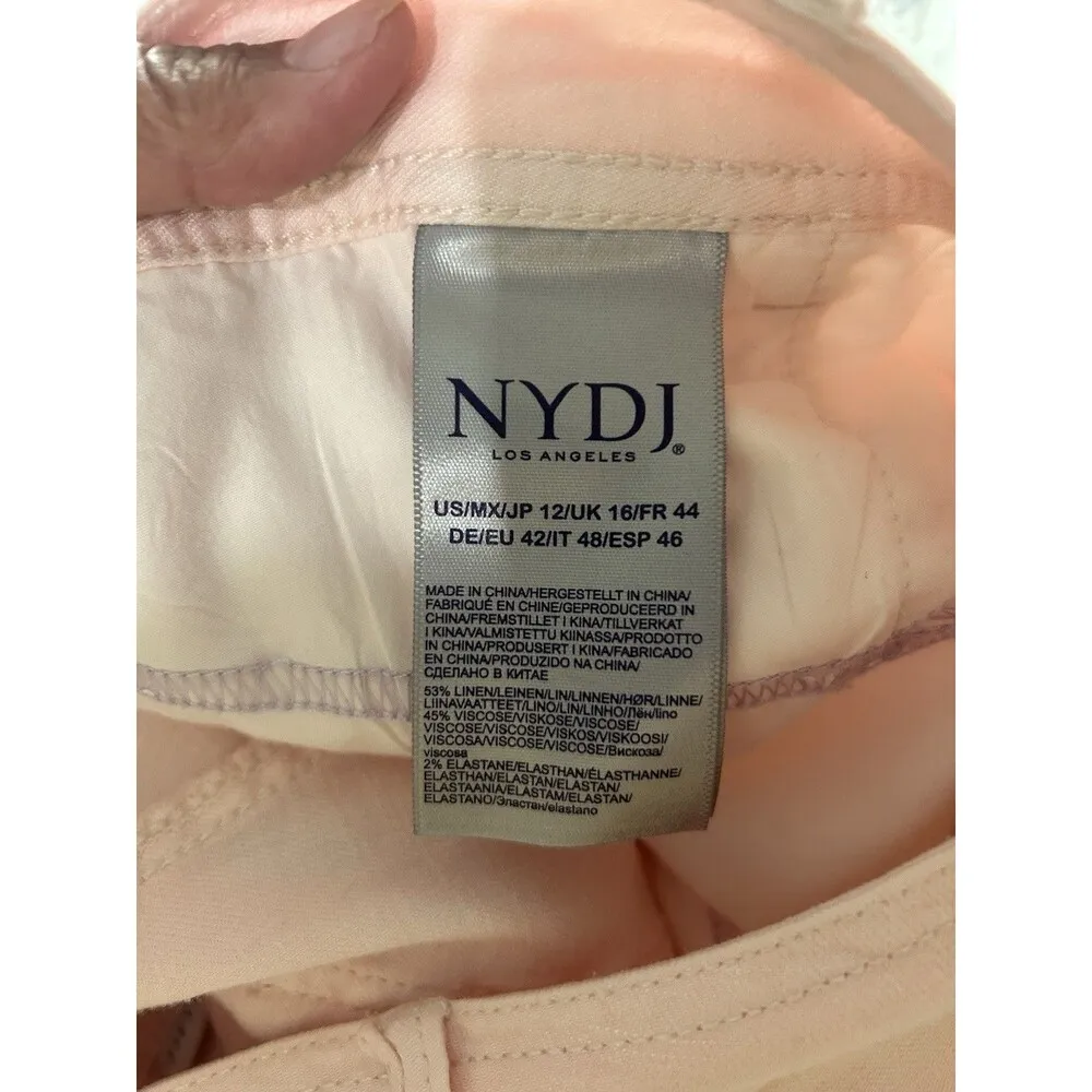 NYDJ Women Linen Blend Stretch Pants Wide Leg Pale Pink Mid-Rise Casual Size 12 - Image 5