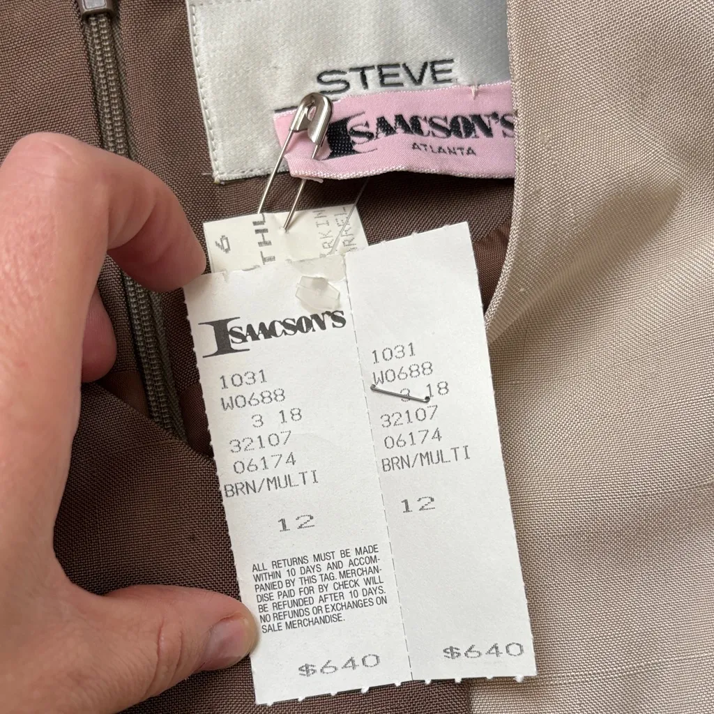 Steve Fabrikani Vintage NWT Color Block Long Sleeve Dress with Gold Accents Tan Size 12 - Image 8