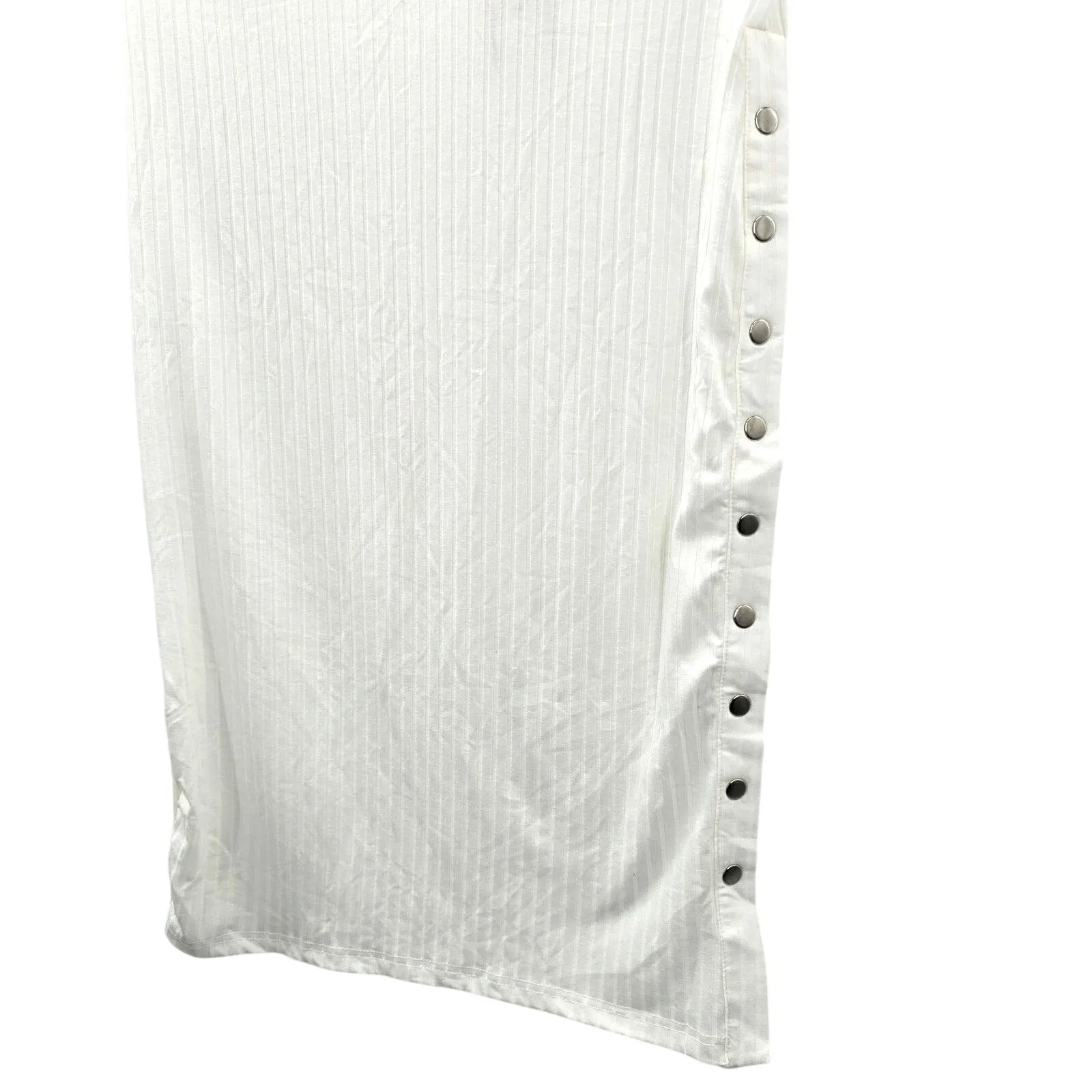 Ribbed 90s Y2K Skater White Stripe Button Cottage‎ Stretch Midi Skirt Large 12 - Image 3