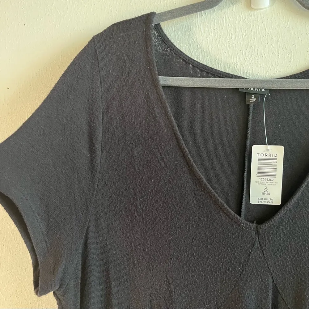 Torrid Dress Black V Neck Short Sleeves Hacci Skater Dress Sz 2X (2) NWT - Image 3