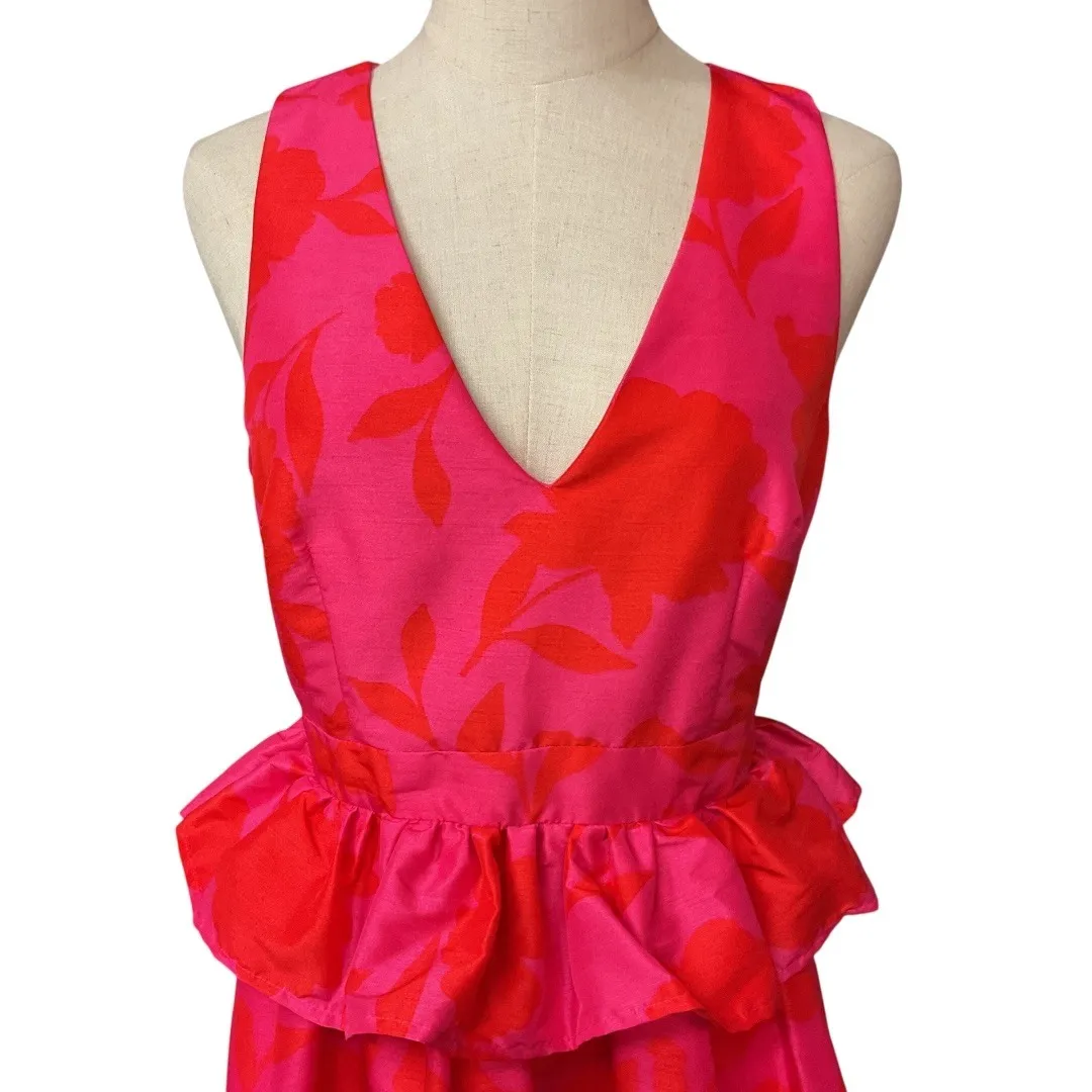 Kate Spade Target Red Pink Classic Floral Sleeveless Peplum Midi Dress Sz 10 NWT - Image 5