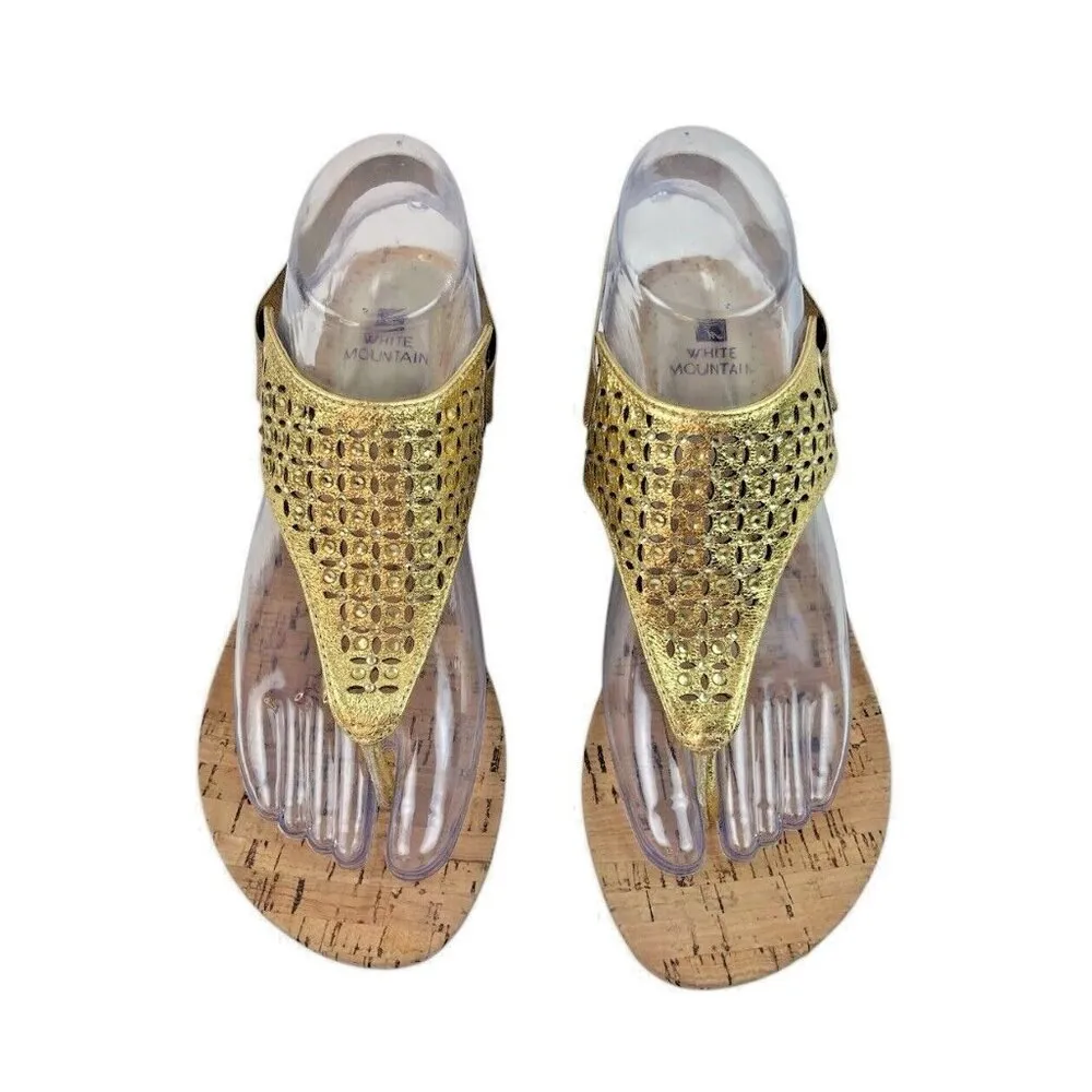 *White Mountain Sandals Women’s Size 8 Gold Wedge Thong Rhinestone Bling Slip On - Image 3